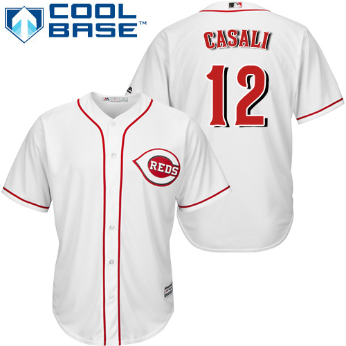 Reds #12 Curt Casali White New Cool Base Stitched Youth MLB Jersey
